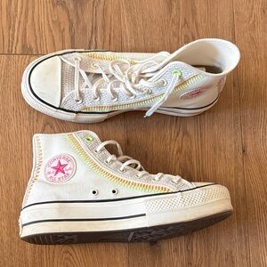 Converse High-Tops - White with Pink and Green Details